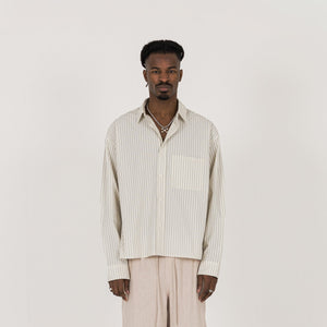 Cropped Long Sleeve Shirt - Bone Pinstripe - Destructive