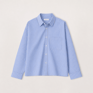 Cropped Long Sleeve Shirt - Sky Pinstripe - Destructive