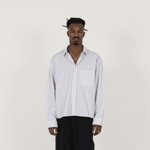 Cropped Long Sleeve Shirt - White Pinstripe - Destructive