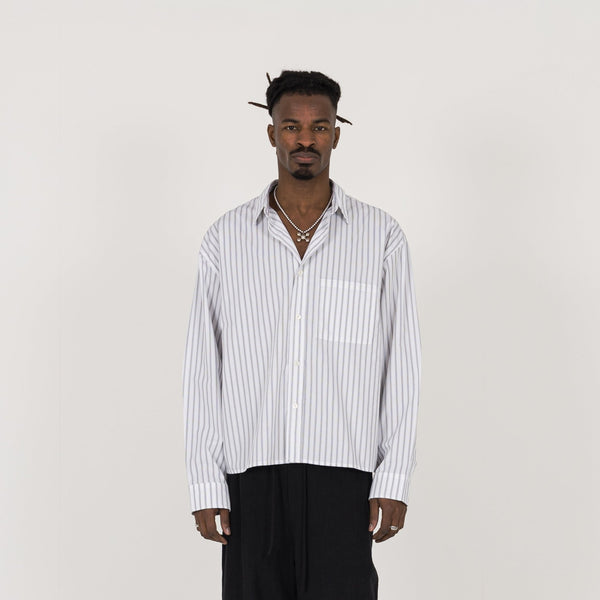 White Pinstripe Cropped Long Sleeve Shirt