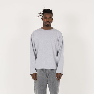 Cropped Long Sleeve T-Shirt - Light Marl Grey - Destructive