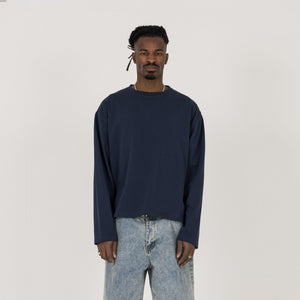 Cropped Long Sleeve T-Shirt - Navy - Destructive
