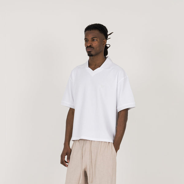White Cropped Polo Shirt | Destructive