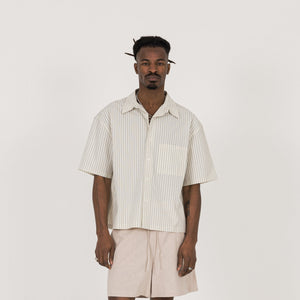 Cropped Shirt - Bone Pinstripe - Destructive