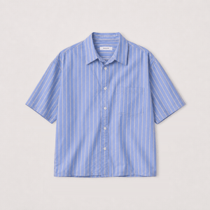Cropped Shirt - Sky Pinstripe - Destructive