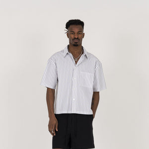 Cropped Shirt - White Pinstripe - Destructive