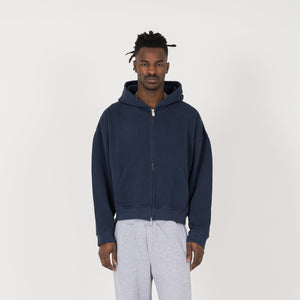 Cropped Zip Hoodie - Navy - Destructive