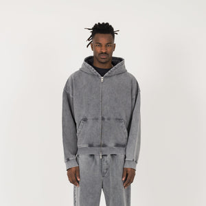 Cropped Zip Hoodie - Vintage Grey - Destructive