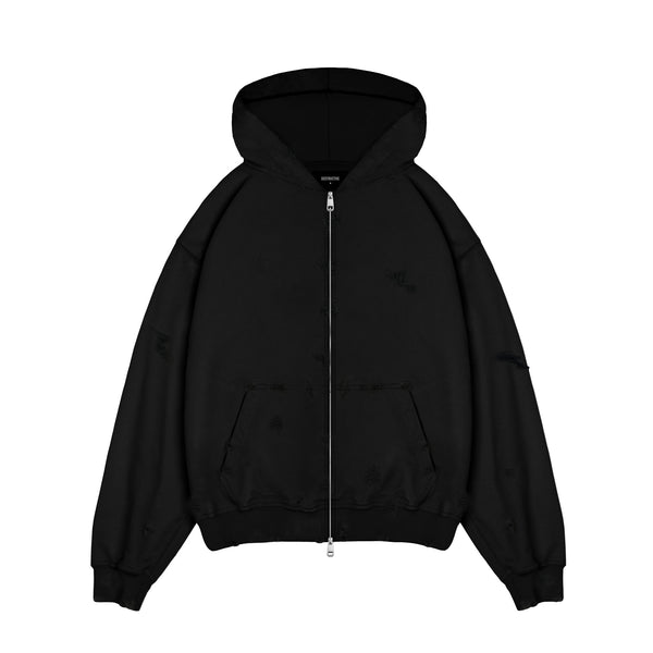 distressed zip-up hoodie
