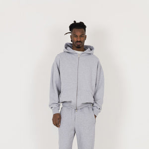 Zip Hoodie - Light Marl Grey - Destructive