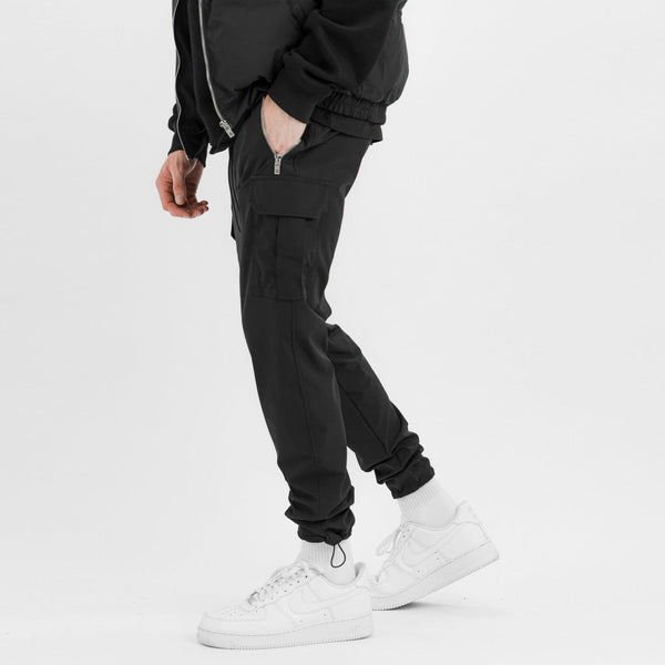 Black Cargo Sweatpants with Nylon Pockets