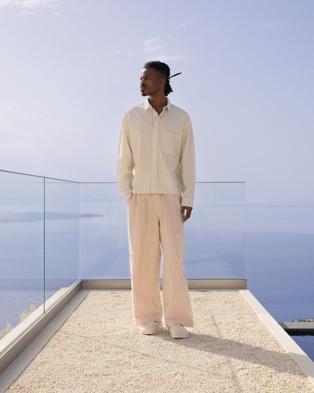 Cropped Long Sleeve Shirt - Bone Pinstripe campaign image 3