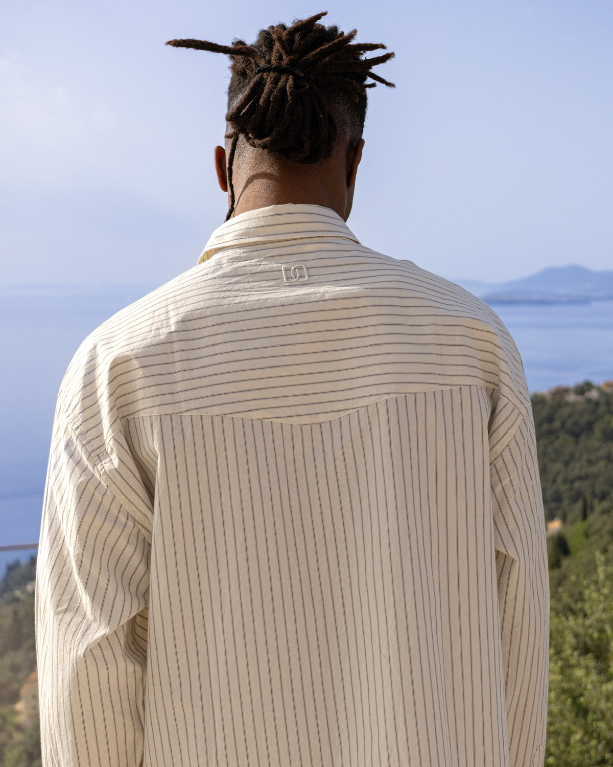 Cropped Long Sleeve Shirt - Bone Pinstripe campaign image 4