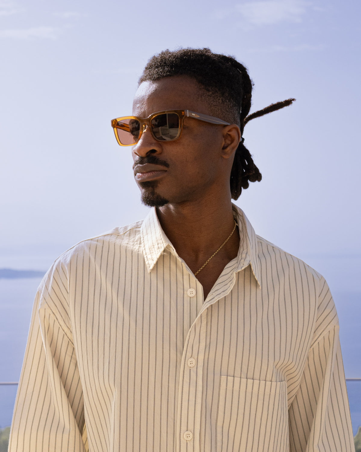 Cropped Long Sleeve Shirt - Bone Pinstripe campaign image 6