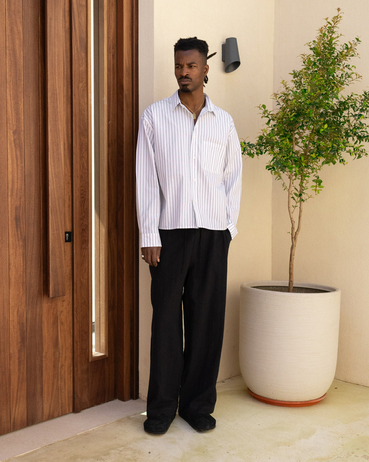 Cropped Long Sleeve Shirt - White Pinstripe campaign image 2