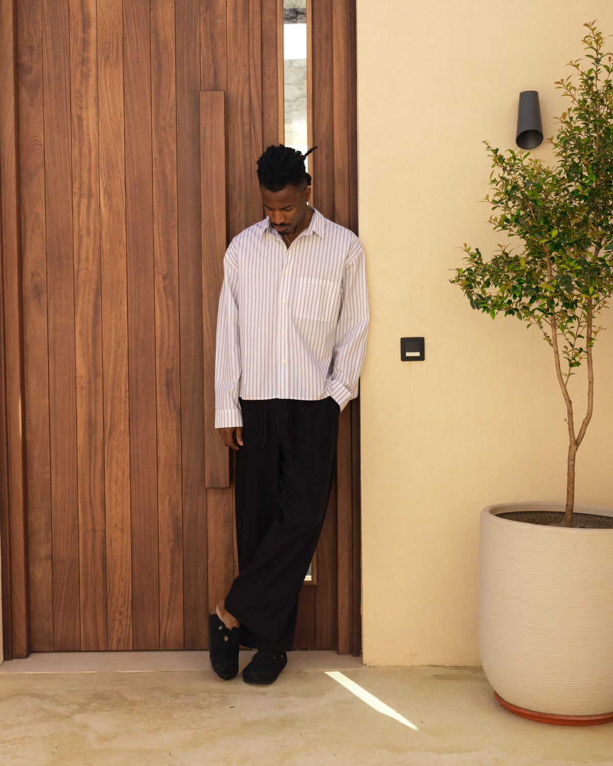 Cropped Long Sleeve Shirt - White Pinstripe campaign image 6