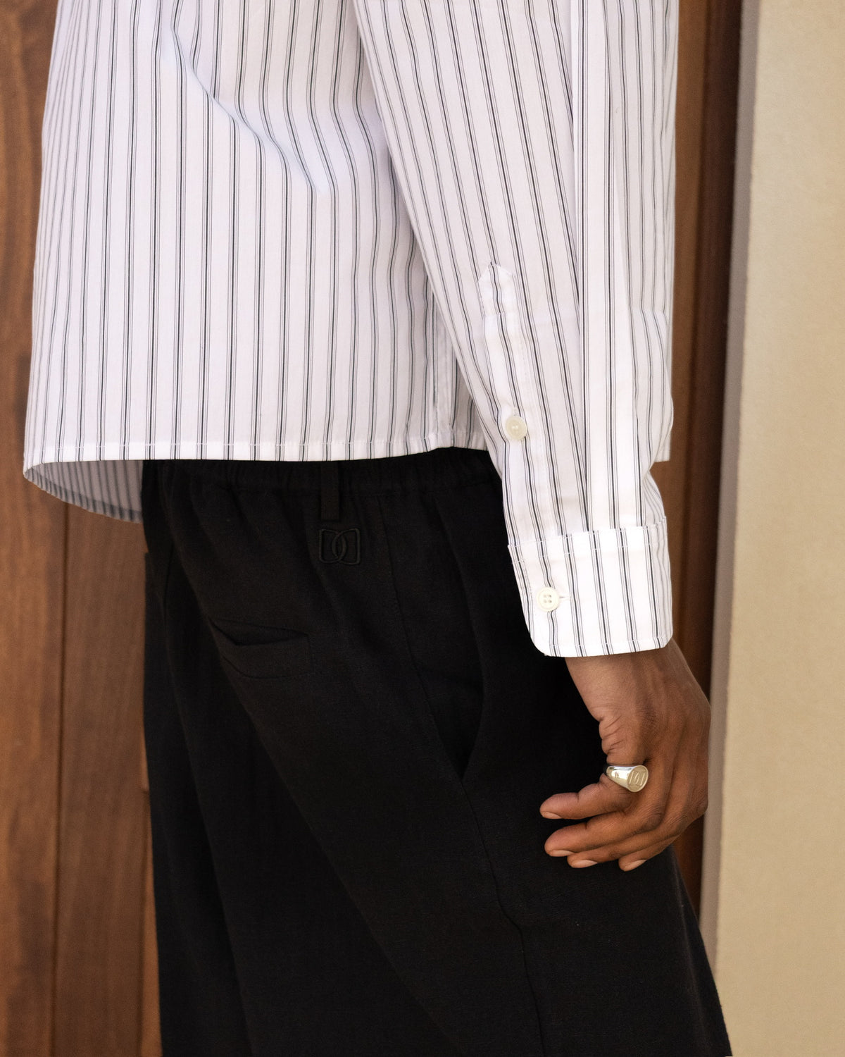 Cropped Long Sleeve Shirt - White Pinstripe campaign image 5