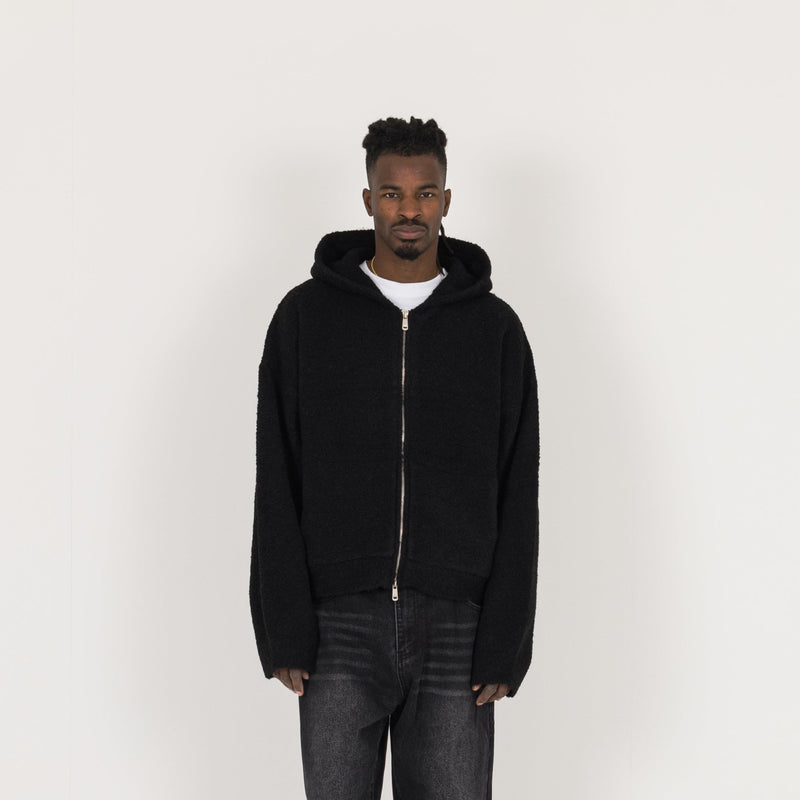 Bouclé Zip Hoodie - Black - Destructive