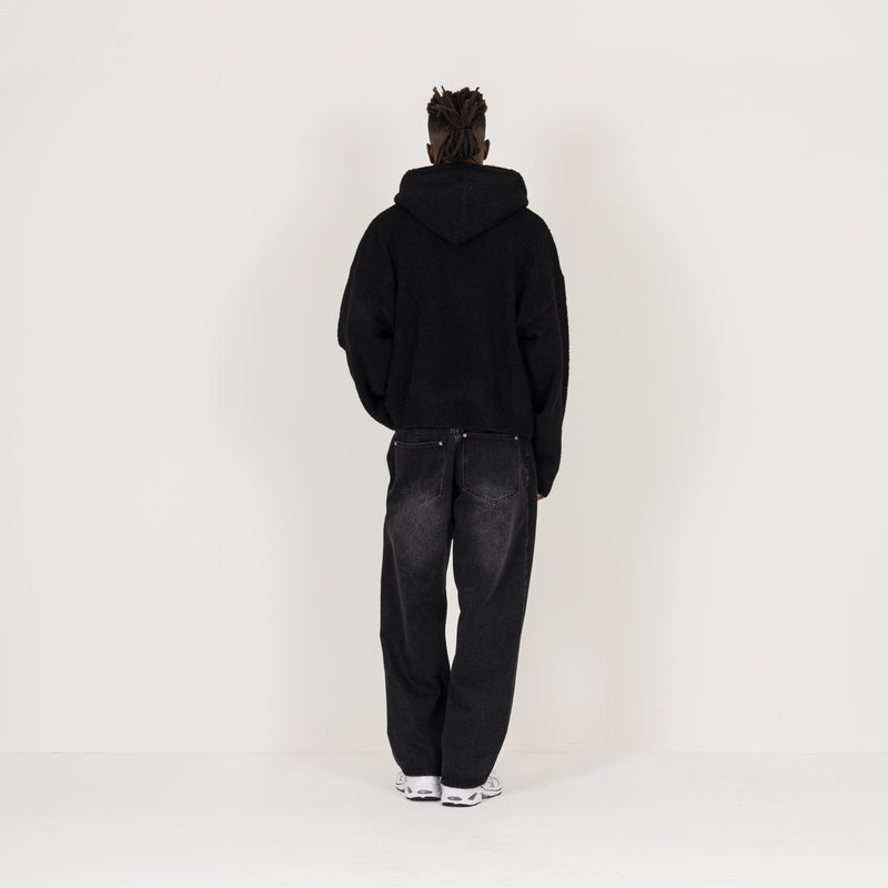 Bouclé Zip Hoodie - Black - Destructive