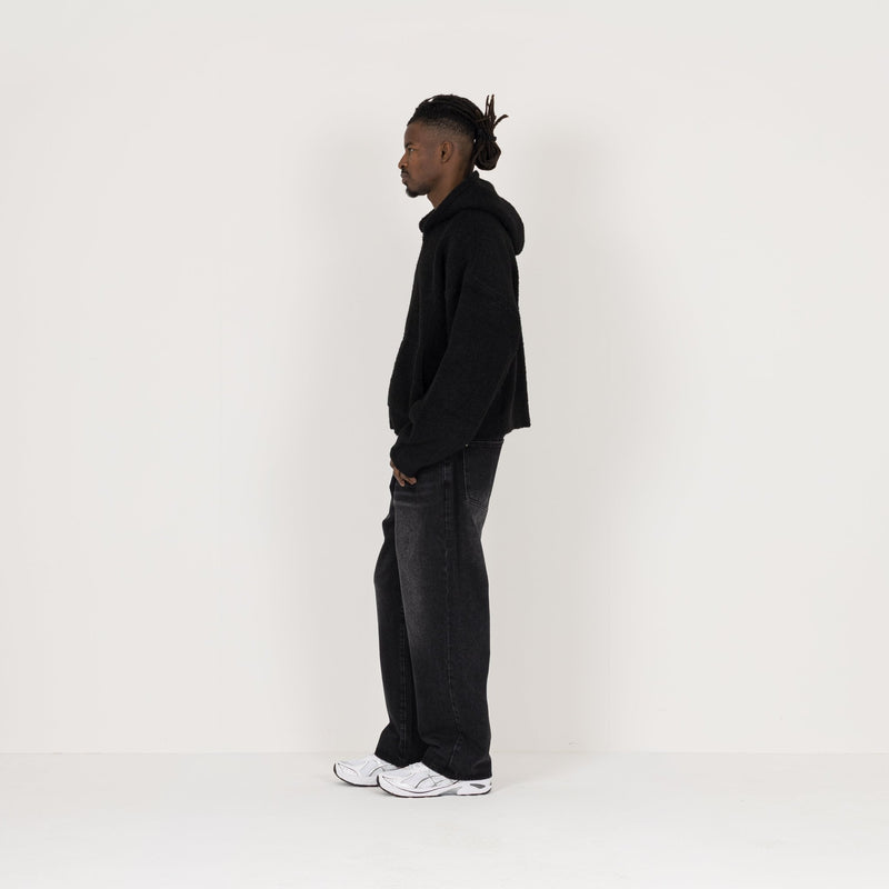 Bouclé Zip Hoodie - Black - Destructive