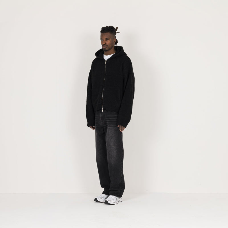 Bouclé Zip Hoodie - Black - Destructive