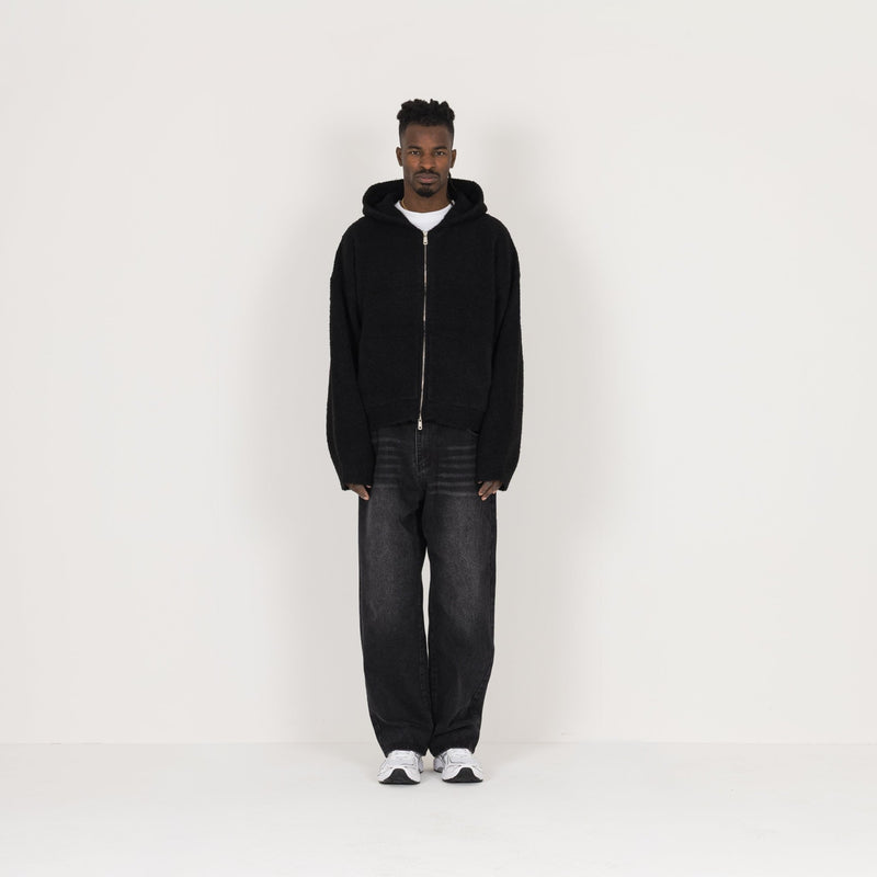 Bouclé Zip Hoodie - Black - Destructive