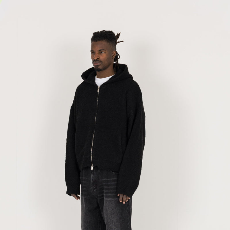 Bouclé Zip Hoodie - Black - Destructive