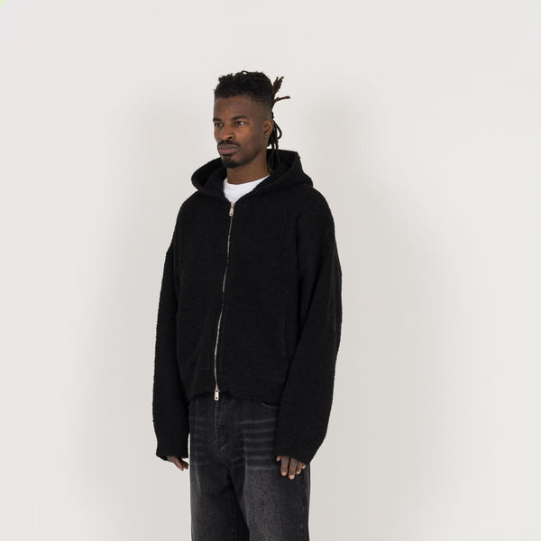 Bouclé Zip Hoodie - Black - Destructive