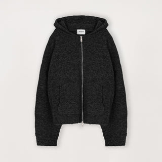 Bouclé Zip Hoodie - Black - Destructive