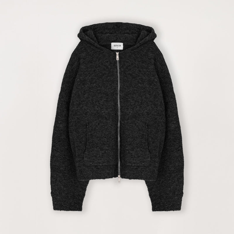 Bouclé Zip Hoodie - Black - Destructive