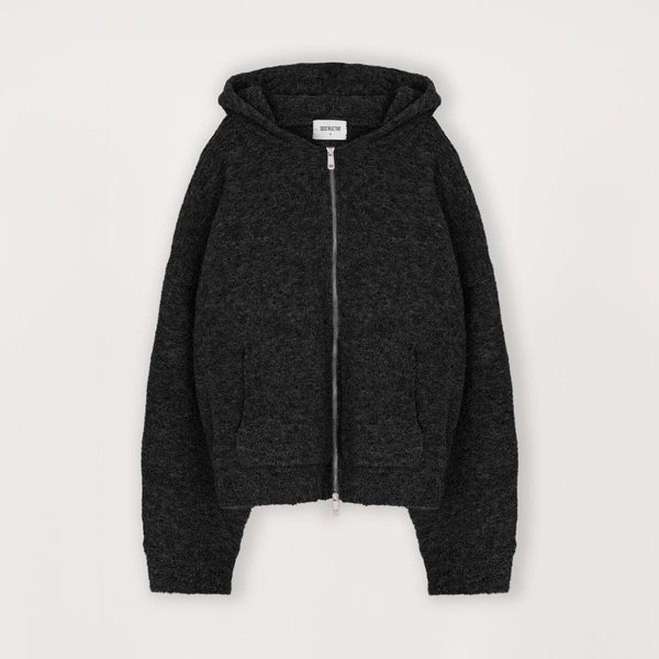 Bouclé Zip Hoodie - Black - Destructive