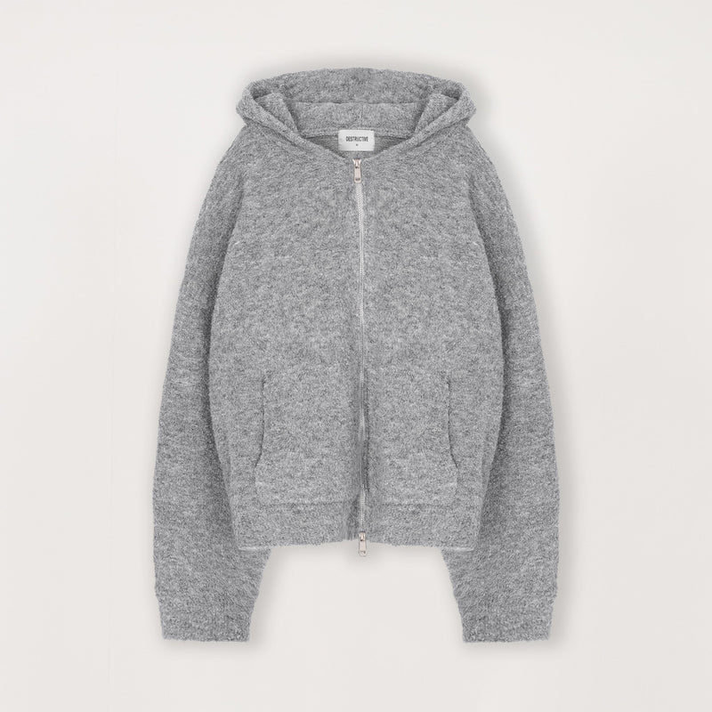 Bouclé Zip Hoodie - Soft Grey - Destructive