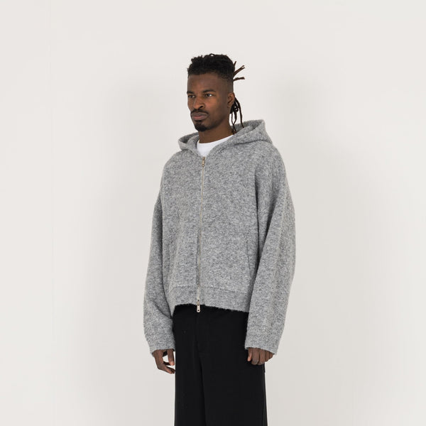 Bouclé Zip Hoodie - Soft Grey - Destructive