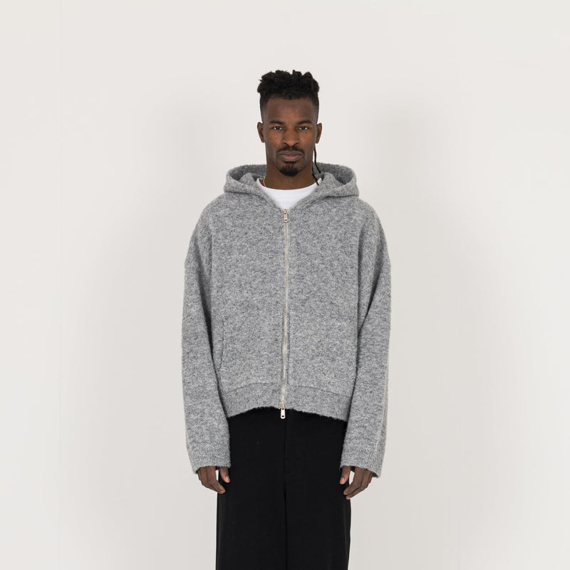 Bouclé Zip Hoodie - Soft Grey - Destructive