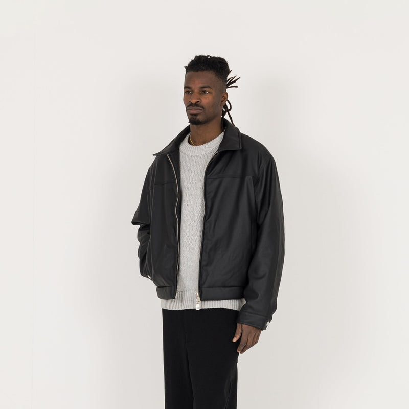 Cropped Leather Jacket - Black - Destructive