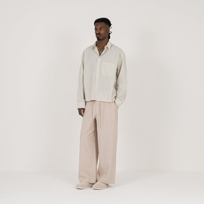 Cropped Long Sleeve Shirt - Bone Pinstripe - Destructive
