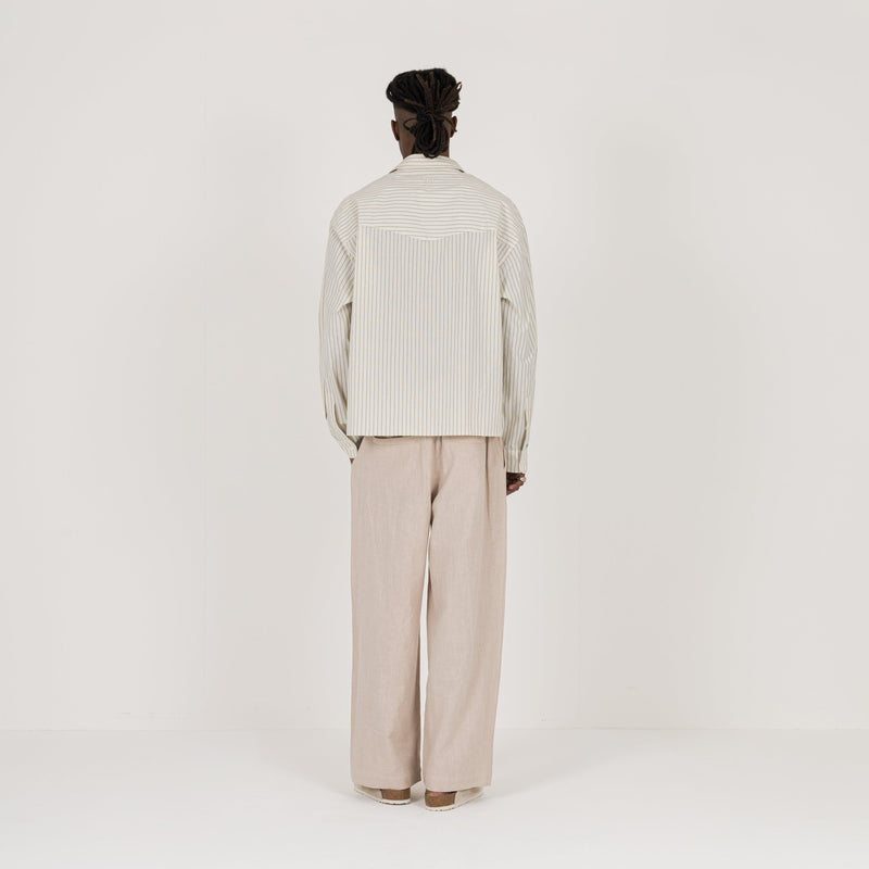 Cropped Long Sleeve Shirt - Bone Pinstripe - Destructive