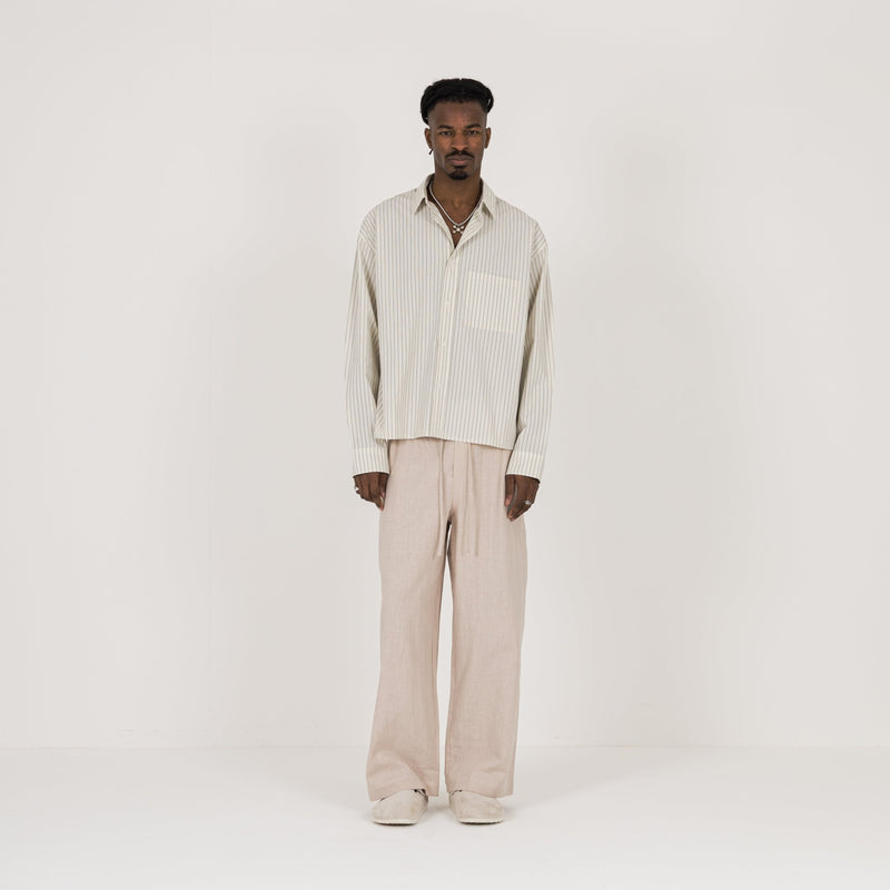 Cropped Long Sleeve Shirt - Bone Pinstripe - Destructive