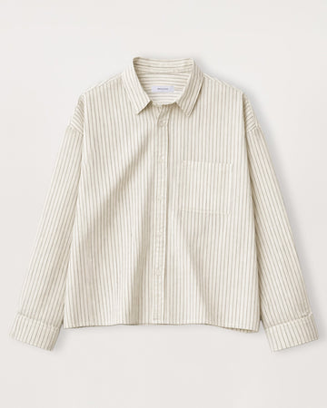Cropped Long Sleeve Shirt - Bone Pinstripe - Destructive