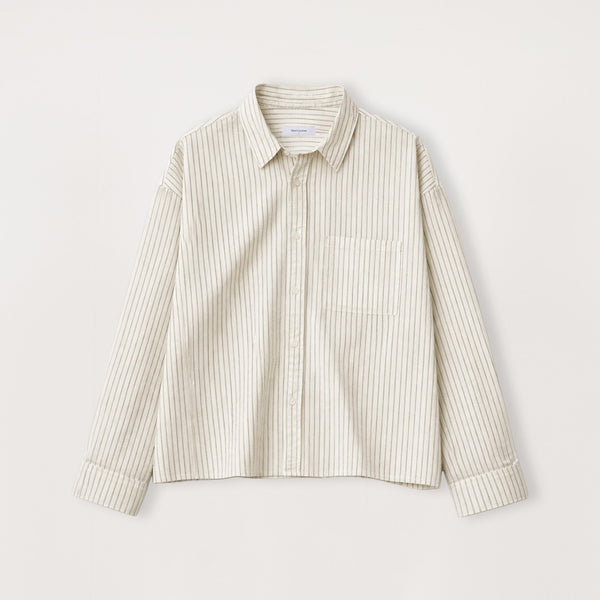 Cropped Long Sleeve Shirt - Bone Pinstripe - Destructive