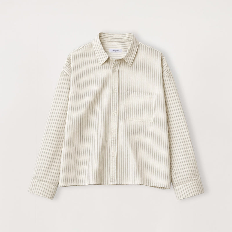 Cropped Long Sleeve Shirt - Bone Pinstripe - Destructive