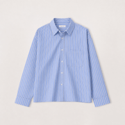 Cropped Long Sleeve Shirt - Sky Pinstripe