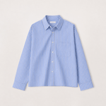 Cropped Long Sleeve Shirt - Sky Pinstripe