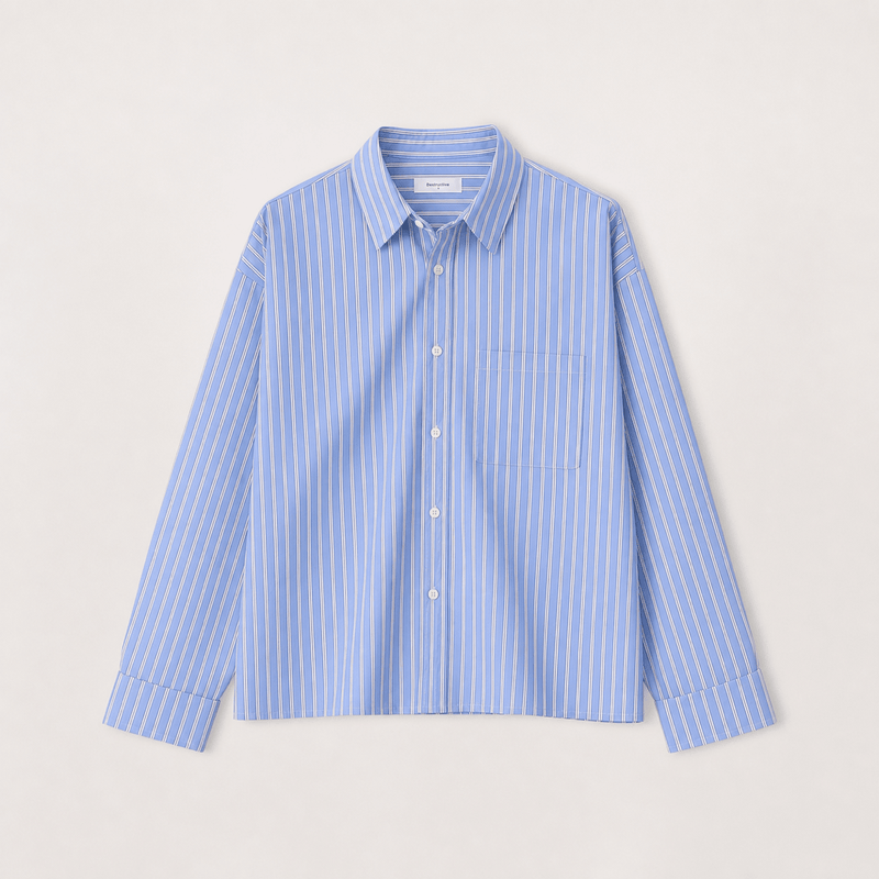 Cropped Long Sleeve Shirt - Sky Pinstripe - Destructive