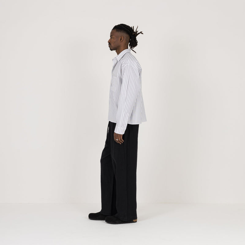 Cropped Long Sleeve Shirt - White Pinstripe - Destructive