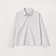 Cropped Long Sleeve Shirt - White Pinstripe