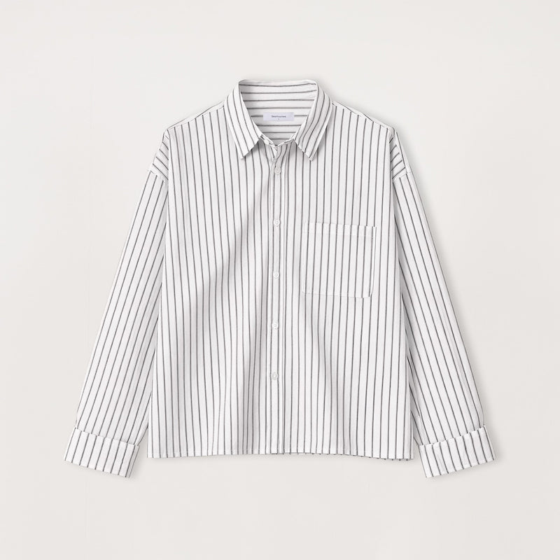 Cropped Long Sleeve Shirt - White Pinstripe - Destructive