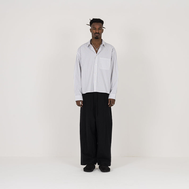 Cropped Long Sleeve Shirt - White Pinstripe - Destructive