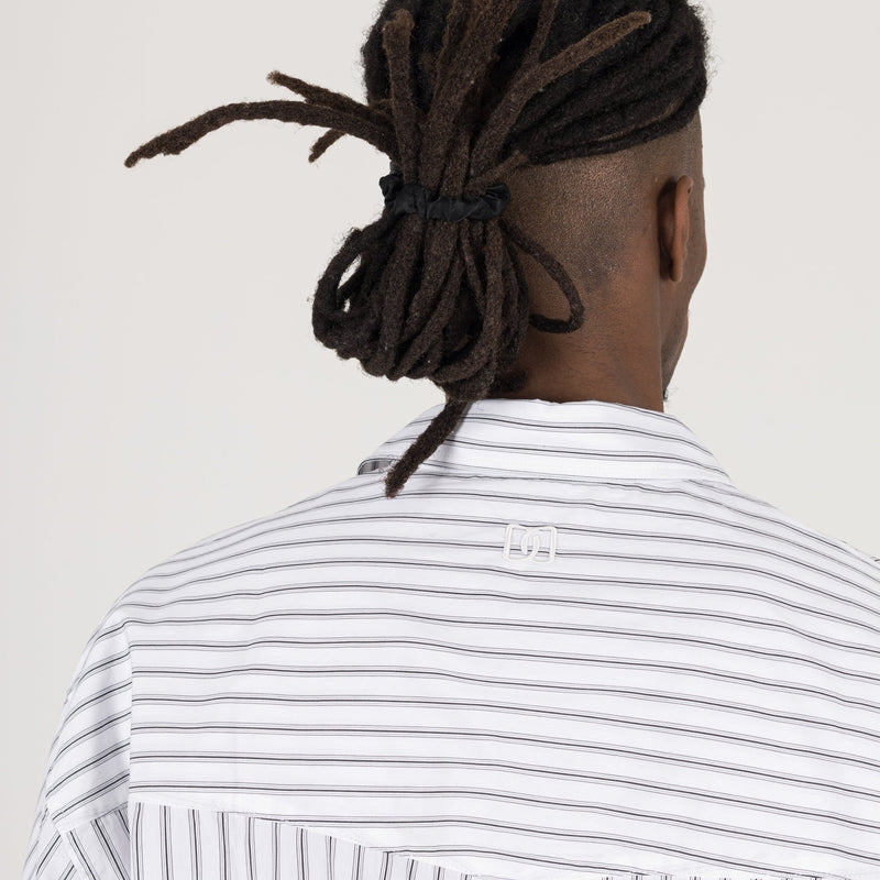 Cropped Long Sleeve Shirt - White Pinstripe - Destructive