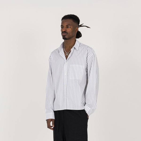 White Pinstripe Cropped Long Sleeve Shirt